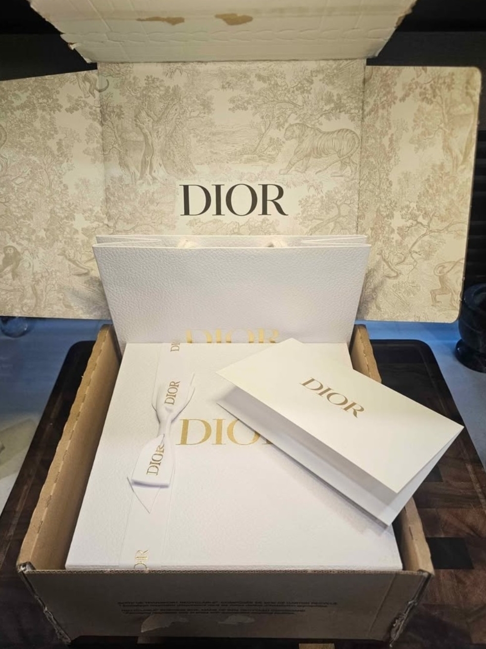 Dior Gift Box (9x9x4.5) w/Ribbon, Bag, Card, Tissue Paper & Original Parcel Box